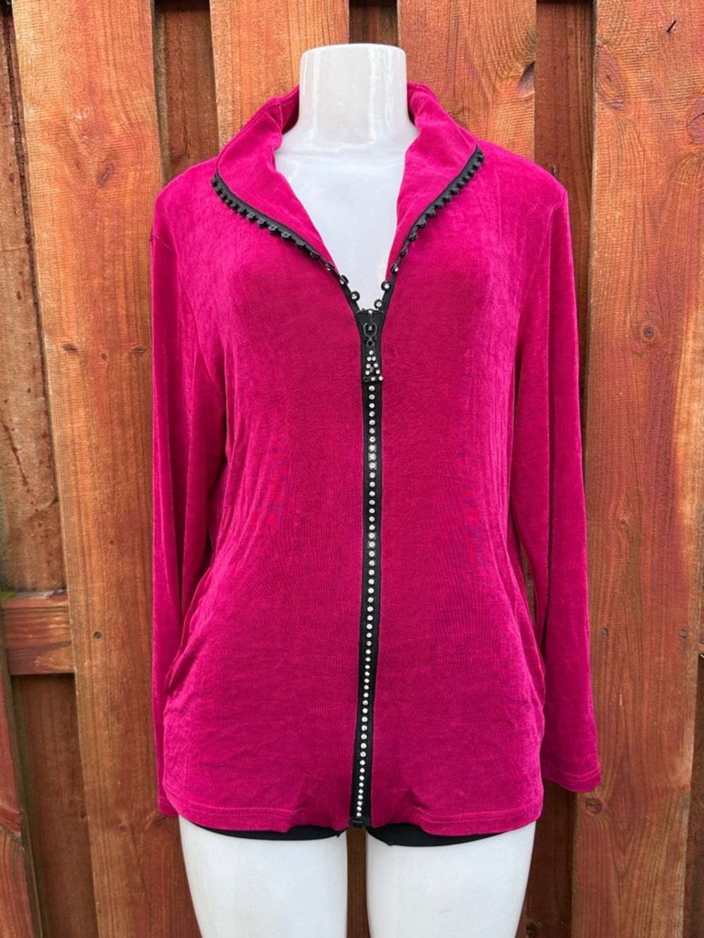 Kokomo Fuchsia Velour Zip-Front Jacket with Stud Trim Size S